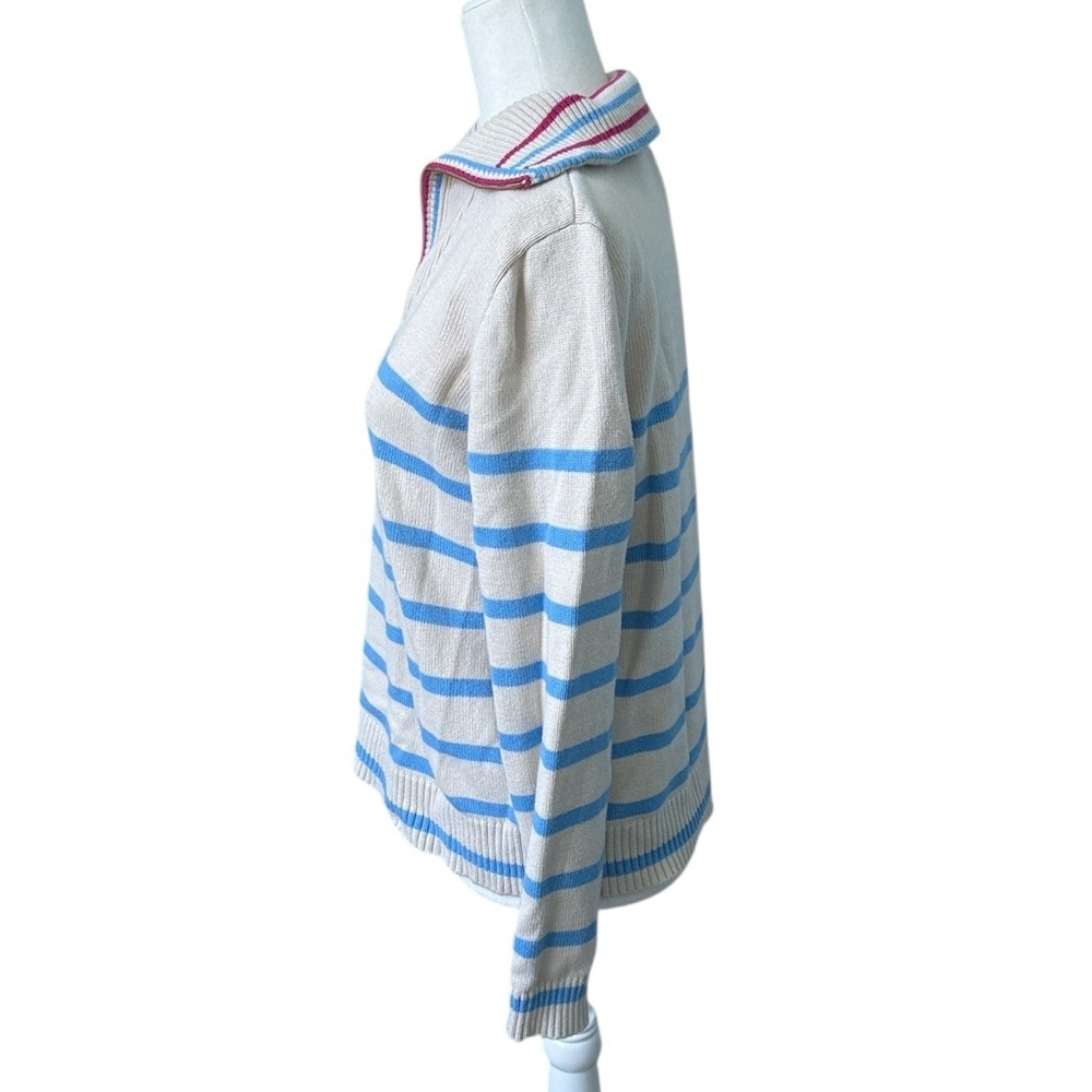 J. Crew Factory Blue Striped Half Zip Pullover Sweater Size Small Oversized - Picture 2 of 11
